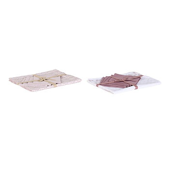 Dukar och servetter DKD Home Decor 150 x 150 x 0,5 cm Rosa Vit (2 antal)
