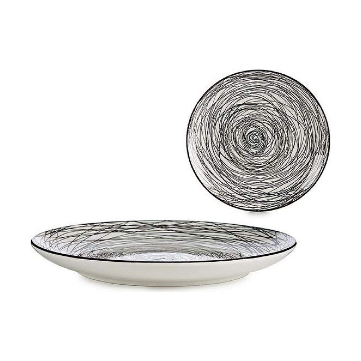 Platt skål Ränder Vit Svart Porslin 24 x 2,8 x 24 cm - 3