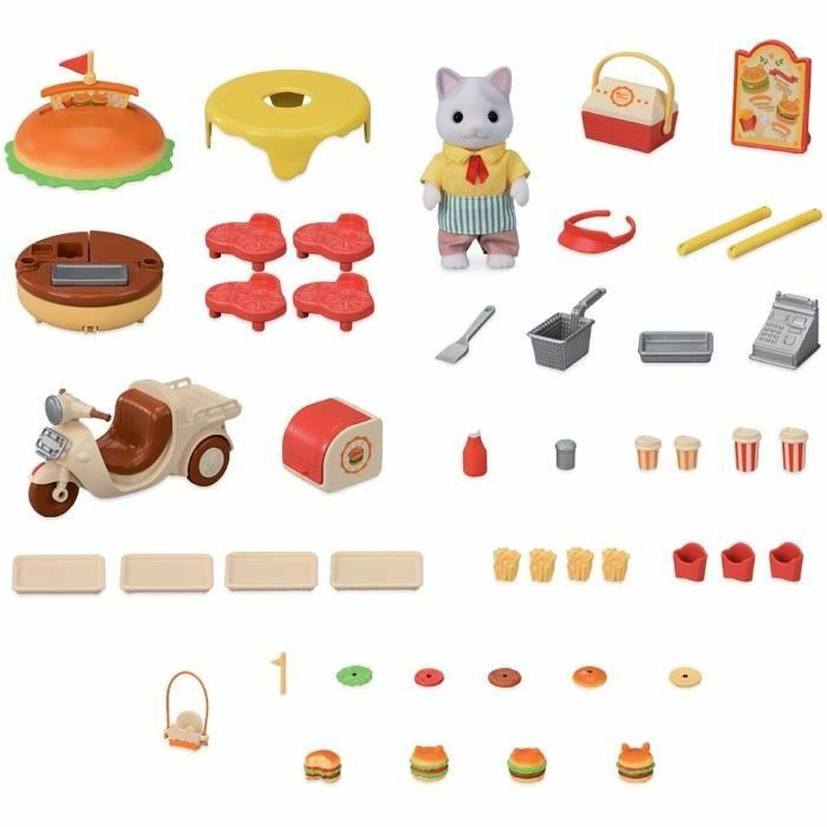 Tillbehör till dockhus Sylvanian Families Puesto de hamburguesas - Papa Latte Cat y Scooter 30 Delar - 3