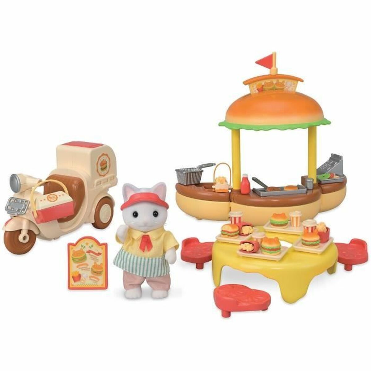 Tillbehör till dockhus Sylvanian Families Puesto de hamburguesas - Papa Latte Cat y Scooter 30 Delar - 2