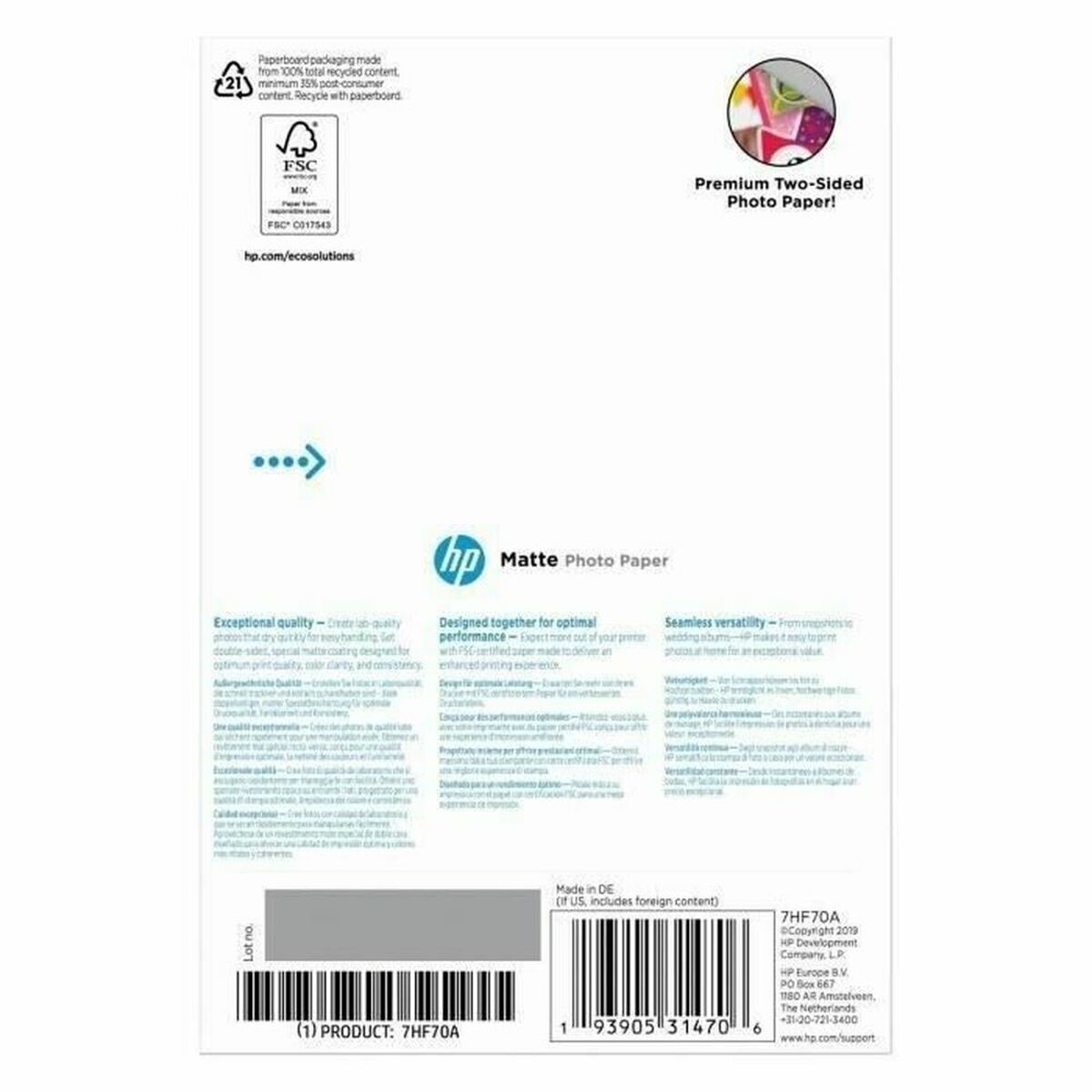 Pack med bläckpatroner och fotopapper HP 7HF70A A4 25 Blad 25 antal - 2