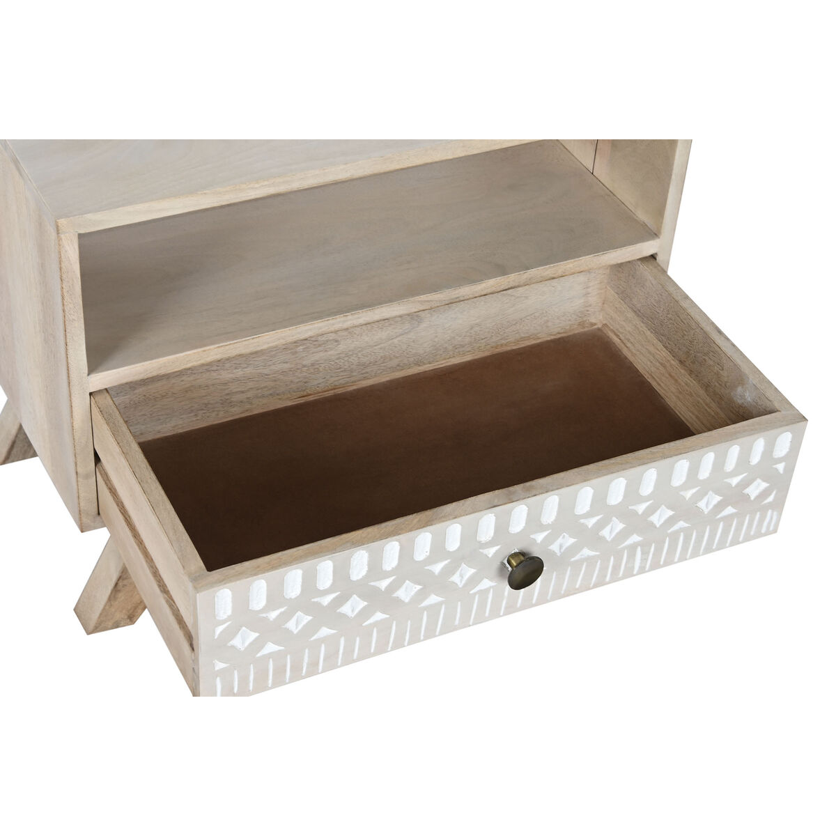 Nattduksbord DKD Home Decor Vit Naturell Mangoträ 55 x 35 x 45 cm - 3