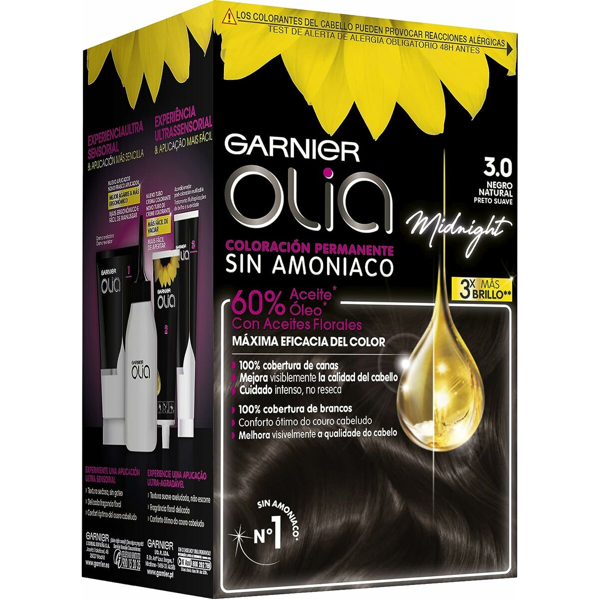 Färg utan ammoniak Garnier Olia Nº 3,0-Negro (1 antal) - 3