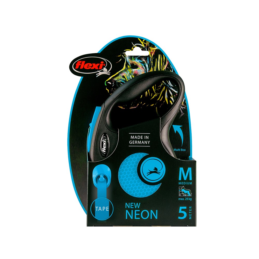 DoHundkoppel Flexi NEW NEON Blå Storlek M