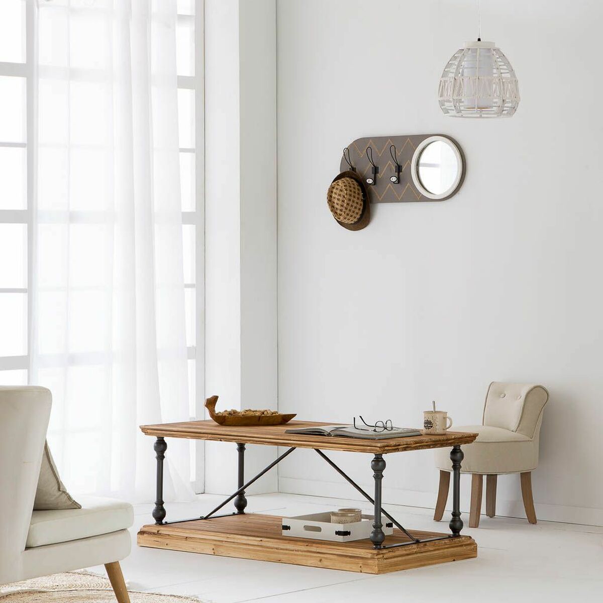 Soffbord Alexandra House Living Brun Svart Grå Järn Granträ 60 x 50 x 121 cm - 3
