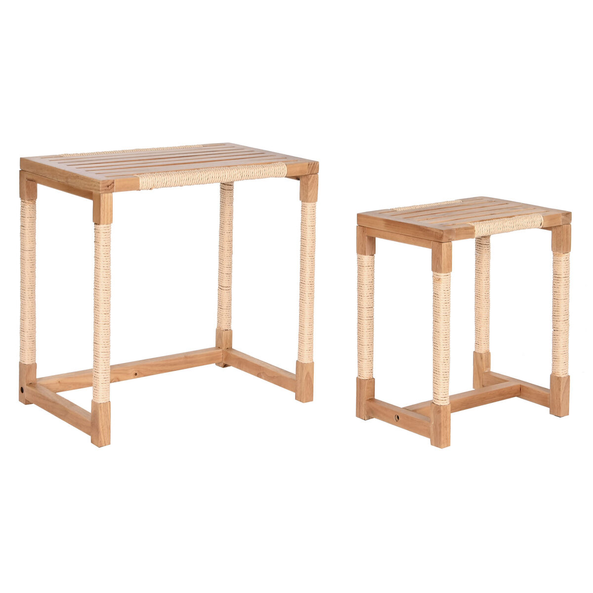 2-bordsset Home ESPRIT Naturell Snöre Gran 58 x 38 x 60 cm - 2