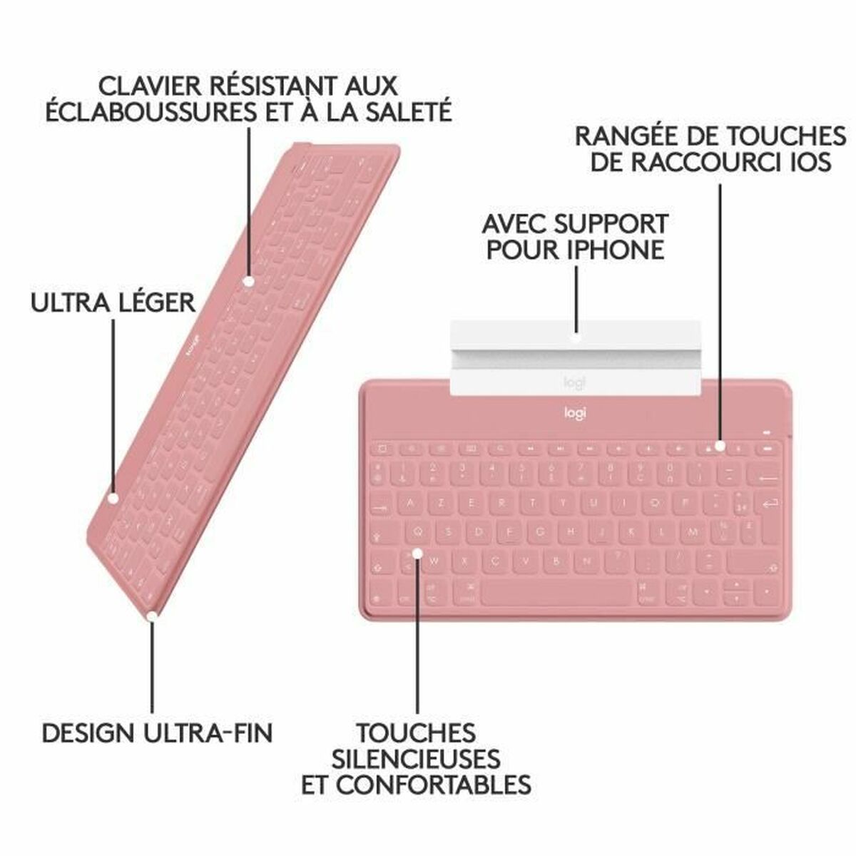 Tangentbord Logitech AZERTY Franska Rosa - 2