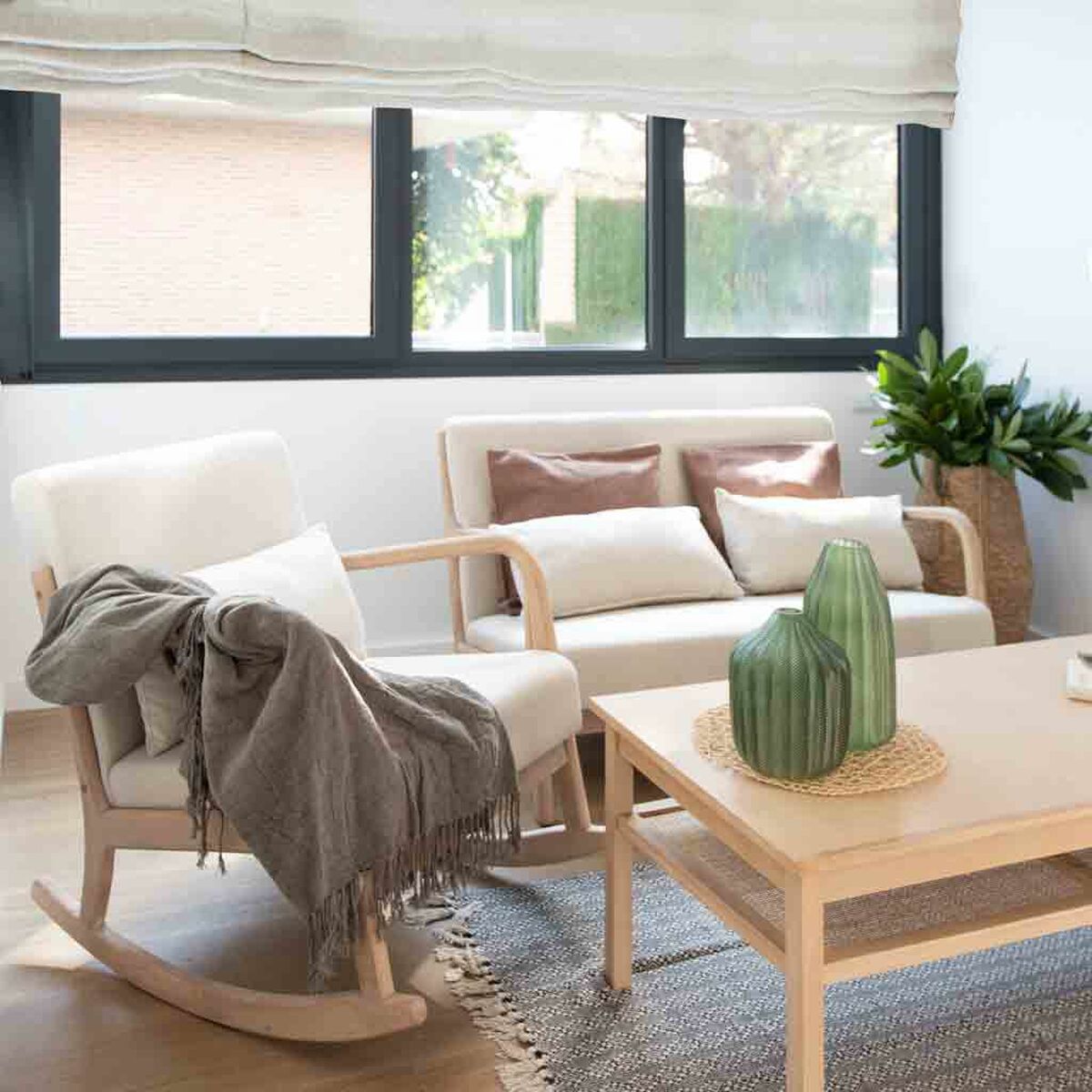 Gungstol Alexandra House Living Kräm Gummi Bomull linne Trä 88 x 78 x 66 cm - 2