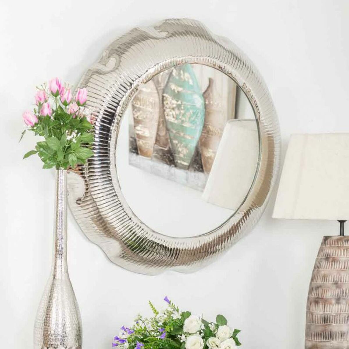 Väggspegel Alexandra House Living Silvrig 76 x 11 x 76 cm Cirklar - 3