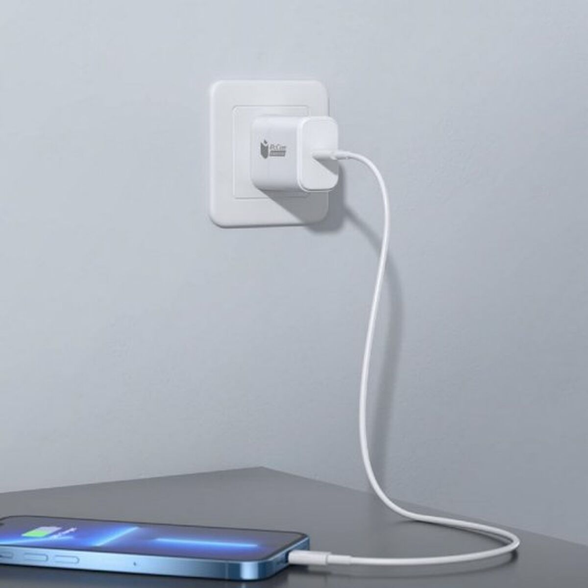 Väggladdare + USB-C kabel PcCom Vit 20 W - 5