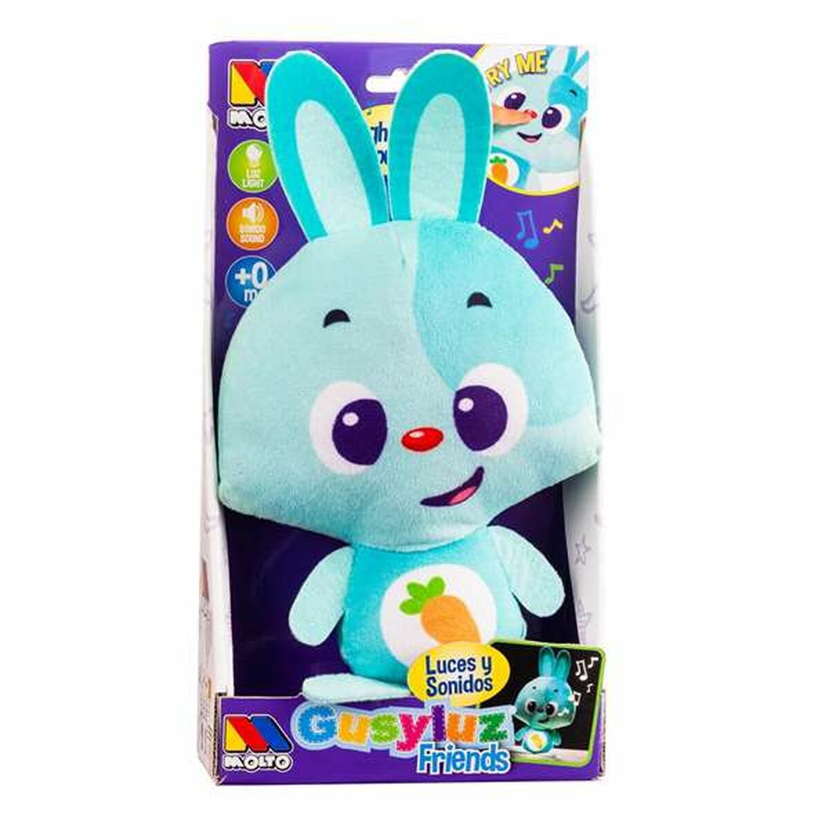 Mjukdjur med ljud Moltó Gusy luz Baby Bunny Turkos 7,5 cm - 2