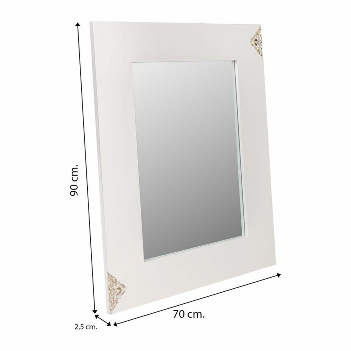 Väggspegel Alexandra House Living Vit Glas Trä MDF 2 x 90 x 70 cm - 6