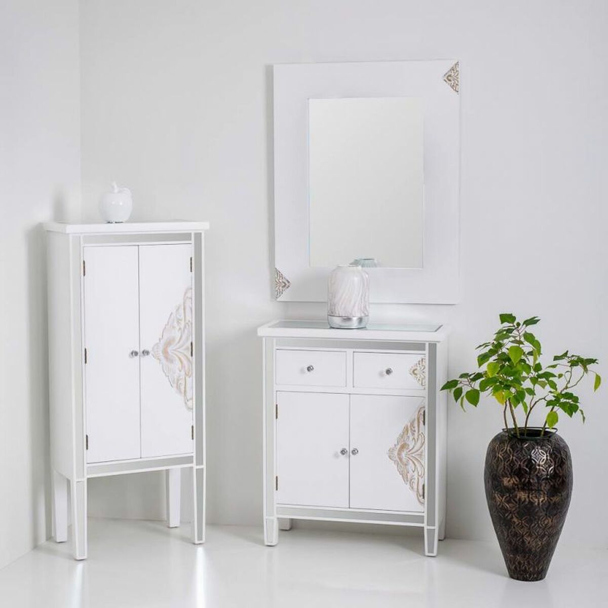 Väggspegel Alexandra House Living Vit Glas Trä MDF 2 x 90 x 70 cm - 2