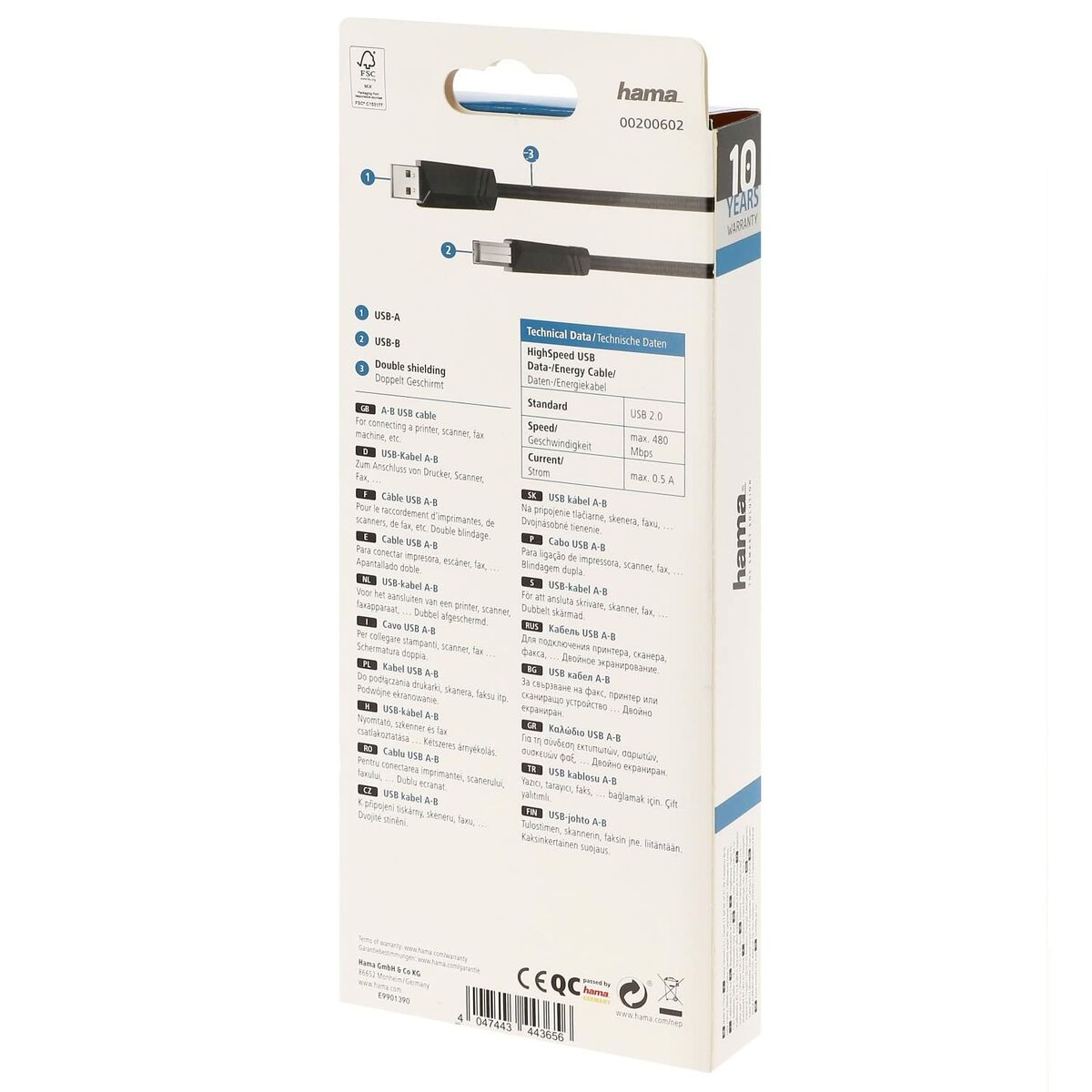 USB 2.0 A till USB B Kabel Hama 00200602 1,5 m Svart - 6