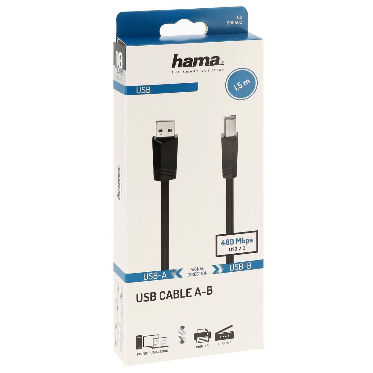 USB 2.0 A till USB B Kabel Hama 00200602 1,5 m Svart - 3