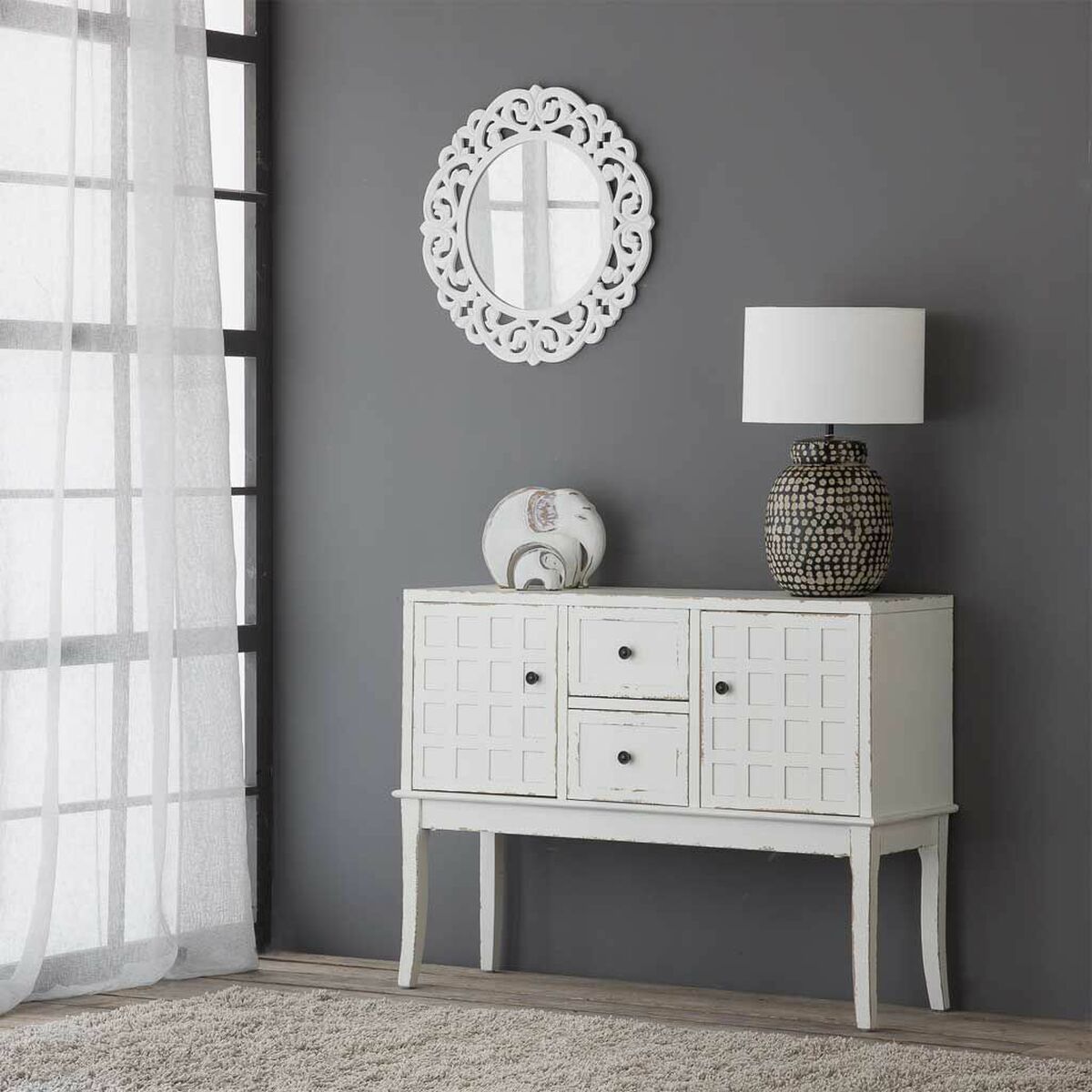 Väggspegel Alexandra House Living Vit Kräm 2 x 60 x 60 cm Cirklar - 2