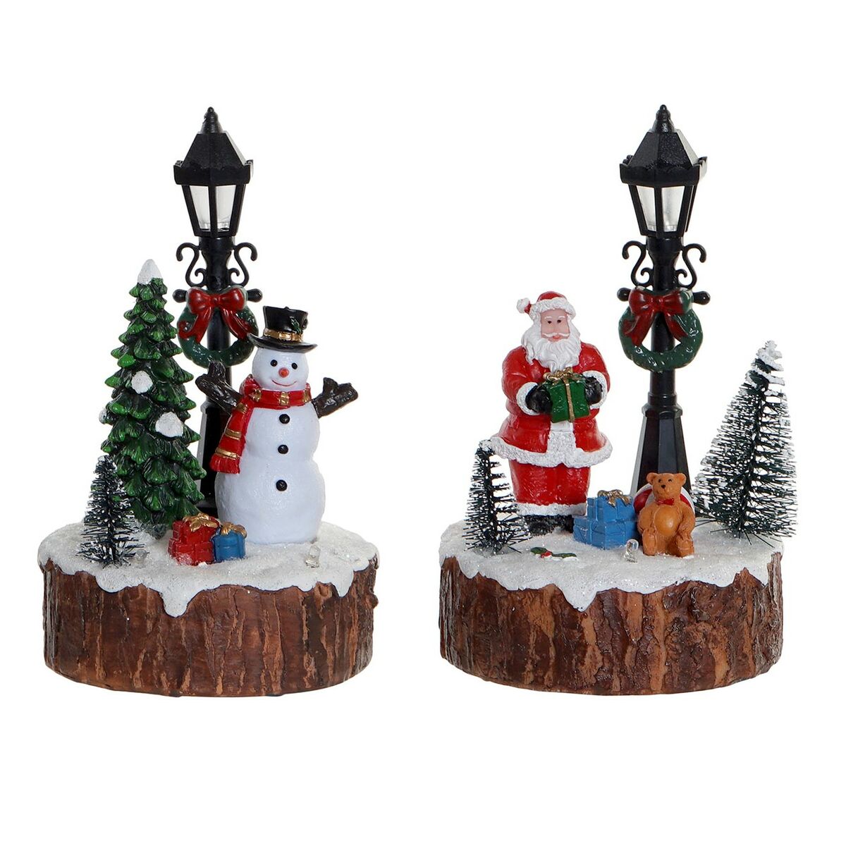 Prydnadsfigur DKD Home Decor LED Ljus Harts Snögubbe (9 x 9 x 13 cm) (2 antal)