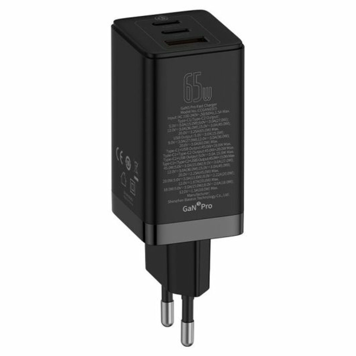 Väggladdare Baseus GaN5 Pro 3 65 W Svart (1 antal) - 4