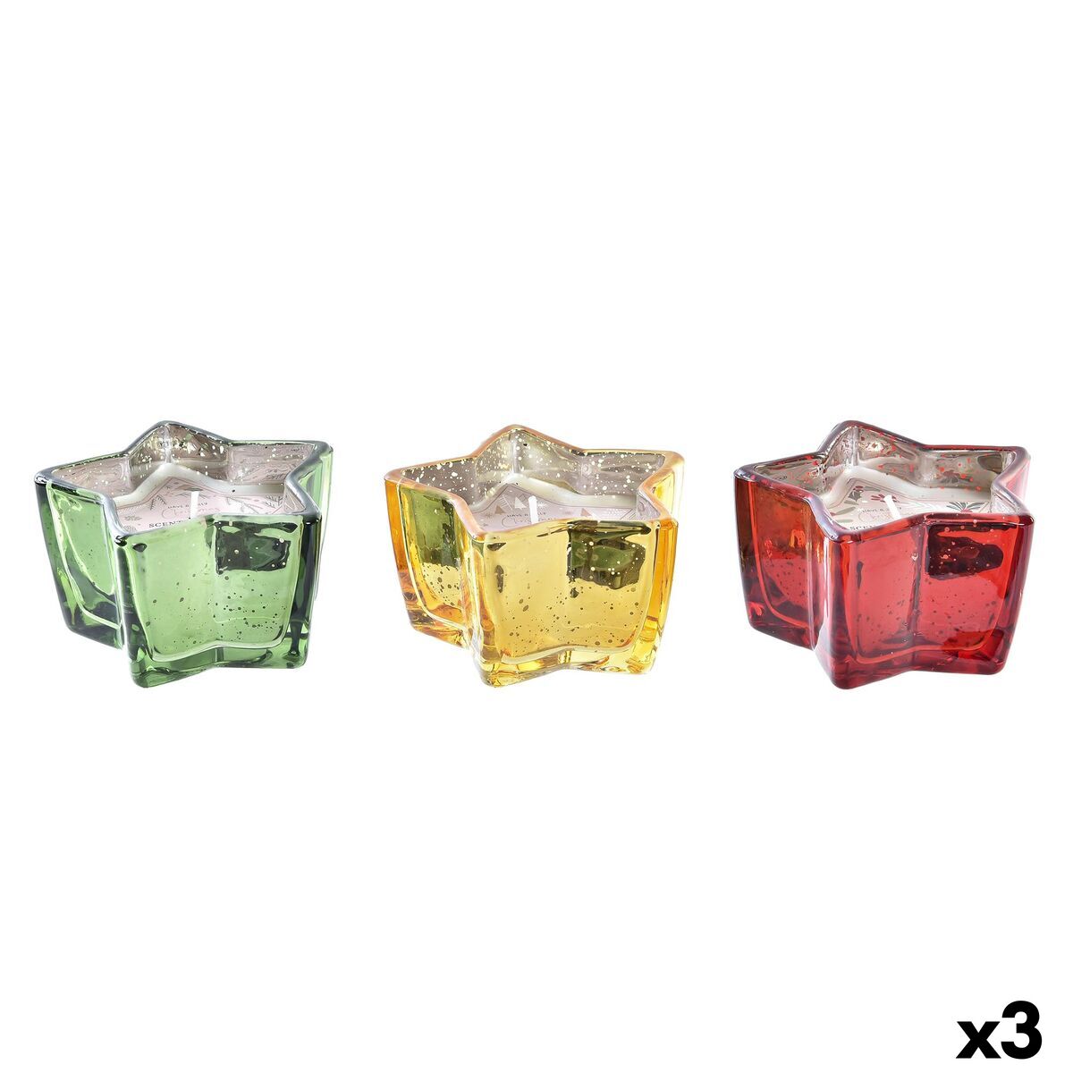 Ljus DKD Home Decor Gul Röd Grön Stjärna Jul 10 x 10 x 5,5 cm (3 antal) - 4