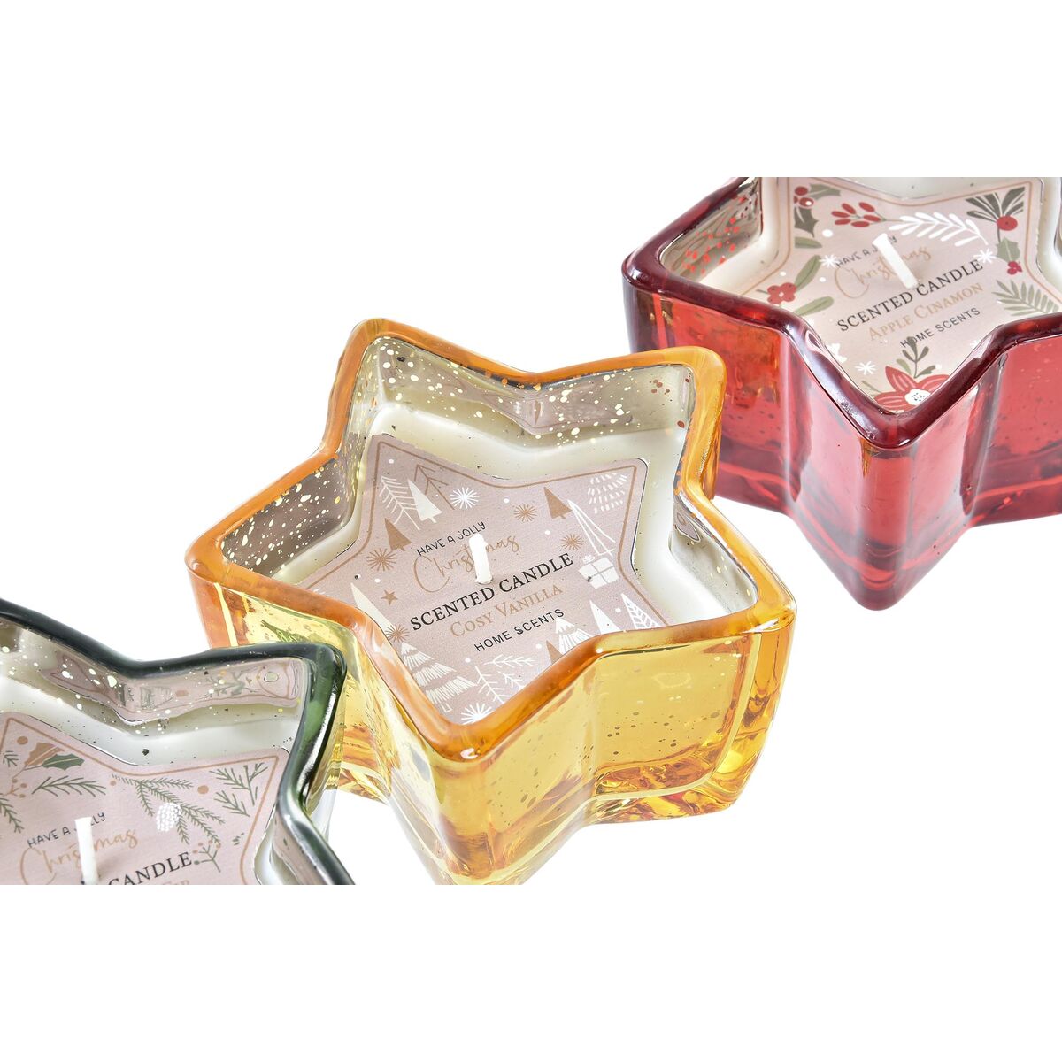 Ljus DKD Home Decor Gul Röd Grön Stjärna Jul 10 x 10 x 5,5 cm (3 antal) - 5