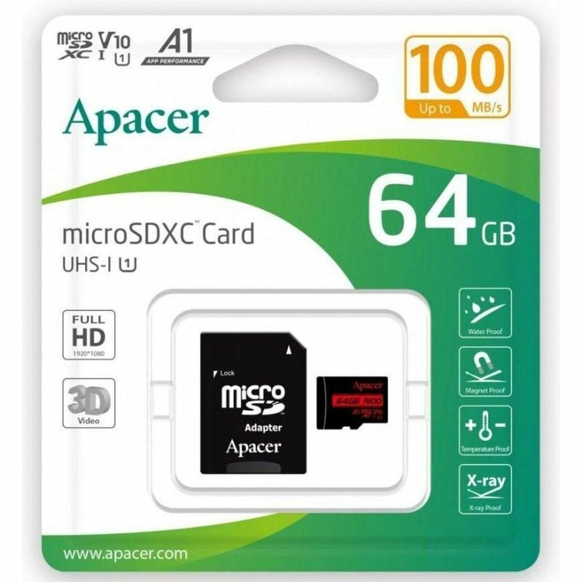 Micro-SD Minneskort med Adapter Apacer XC UHS 1 64 GB