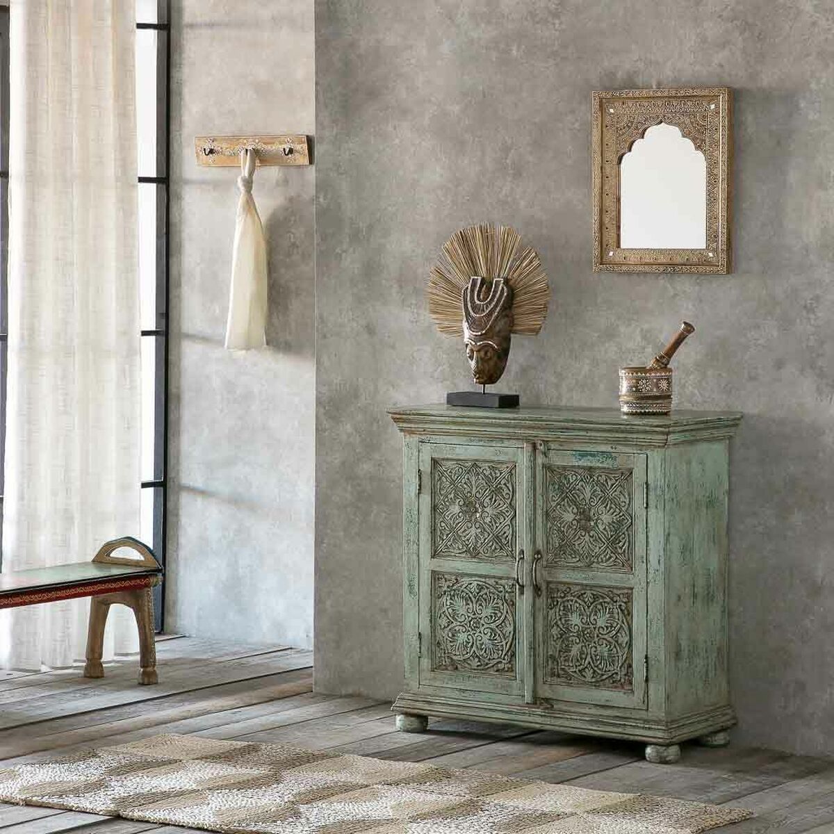 Väggspegel Alexandra House Living Vit Naturell 3 x 51 x 42 cm Rektangulär - 2