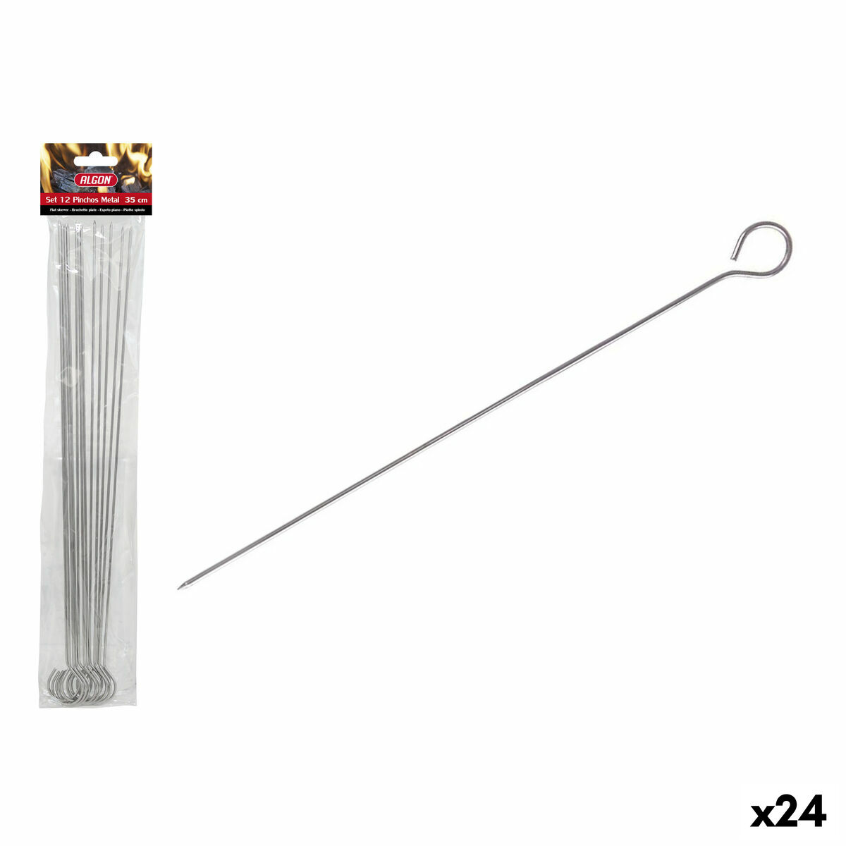Set med grillspett för barbecue Algon Metall 35 cm 12 Delar (24 antal)
