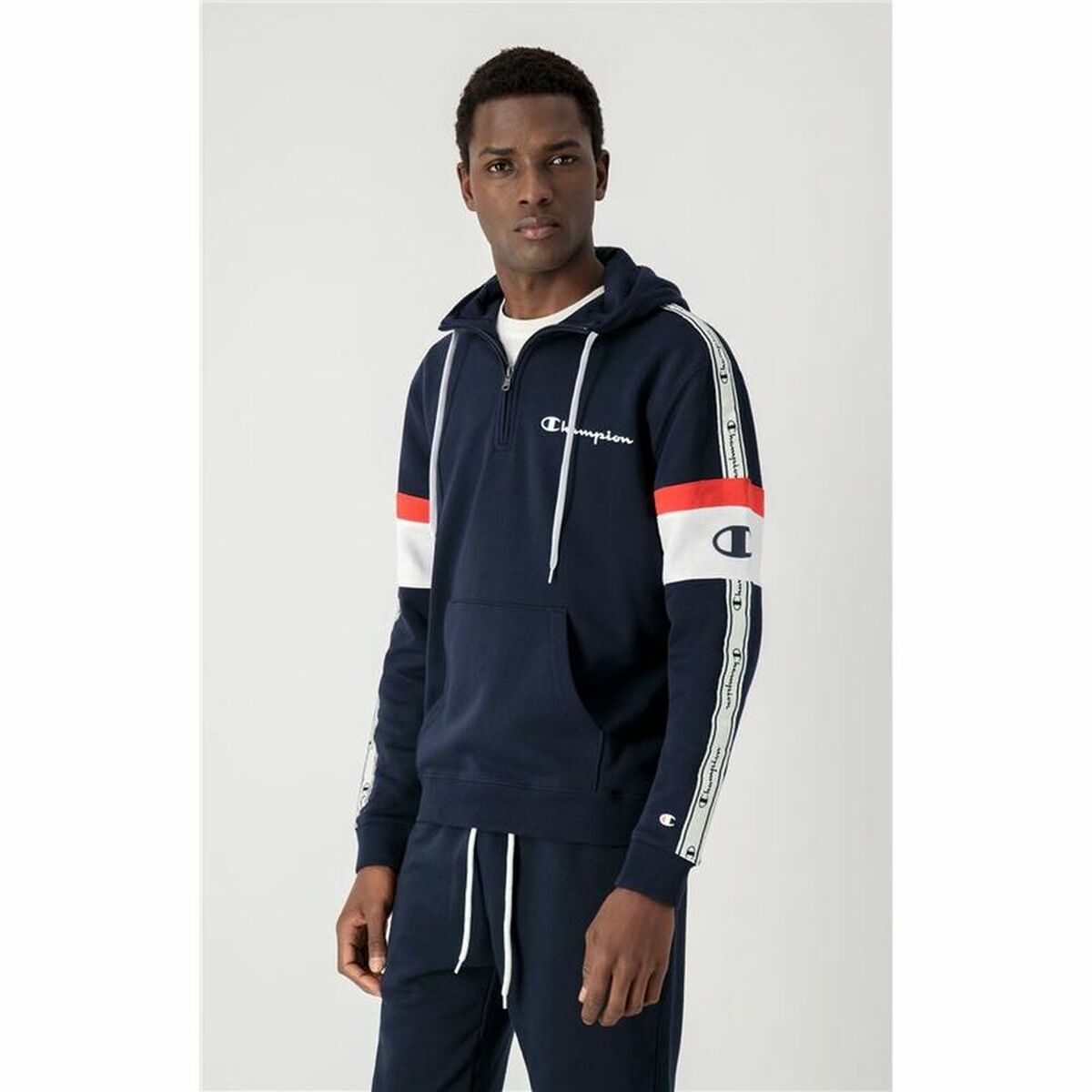 Tröja med huva Herr Champion Arm Stripe M Marinblå - 14