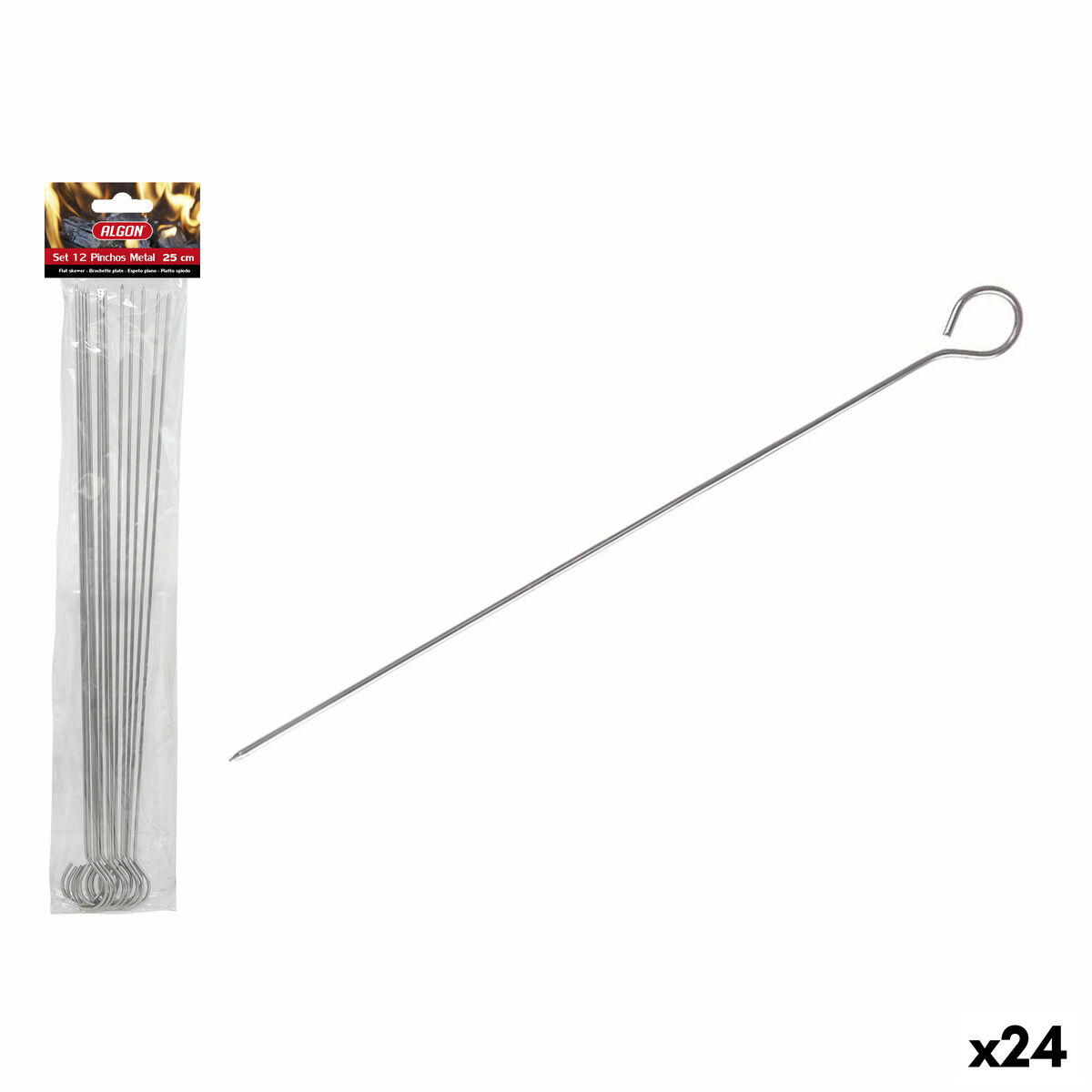 Set med grillspett för barbecue Algon Metall 25 cm 12 Delar (24 antal)