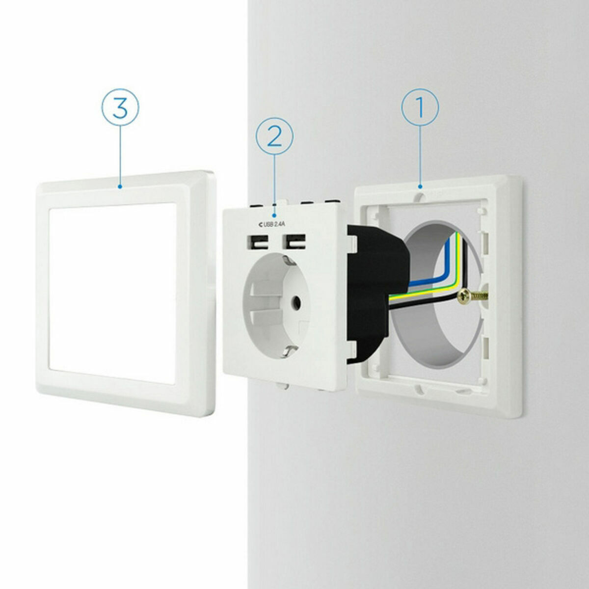 Väggkontakt med 2 USB-portar NANOCABLE 10.35.0010 5V/2.4A 5 V 2,4 A - 3