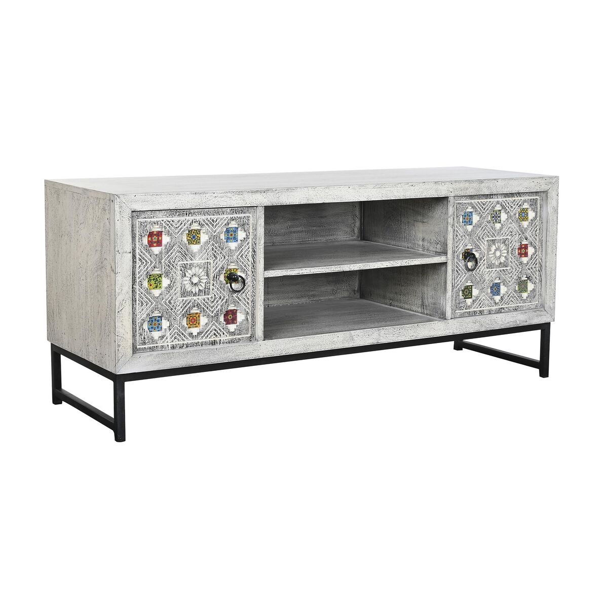 TV-möbler DKD Home Decor Vit Beige Grå Multicolour Keramik Mangoträ 130 x 40 x 56 cm - 8