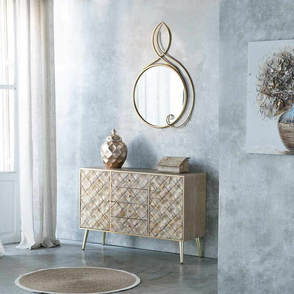 Väggspegel Alexandra House Living Gyllene 101 x 4 x 68 cm Cirklar - 2