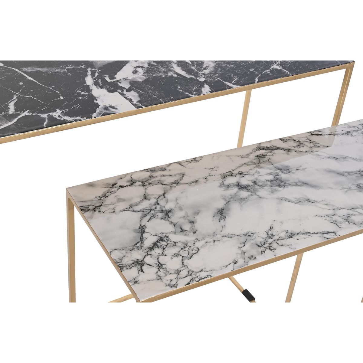 2-bordsset DKD Home Decor Vit Svart Gyllene 100 x 28 x 80 cm - 2