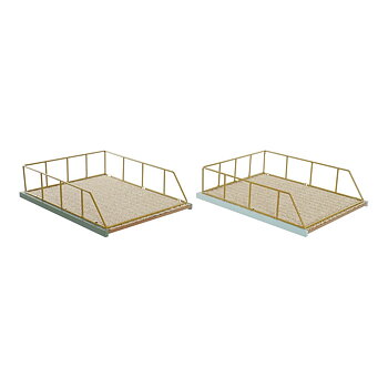 Uppsättning av arrangörsbrickor DKD Home Decor Grön polypropen Trä MDF 28,5 x 36 x 9 cm (2 antal) (1 antal)