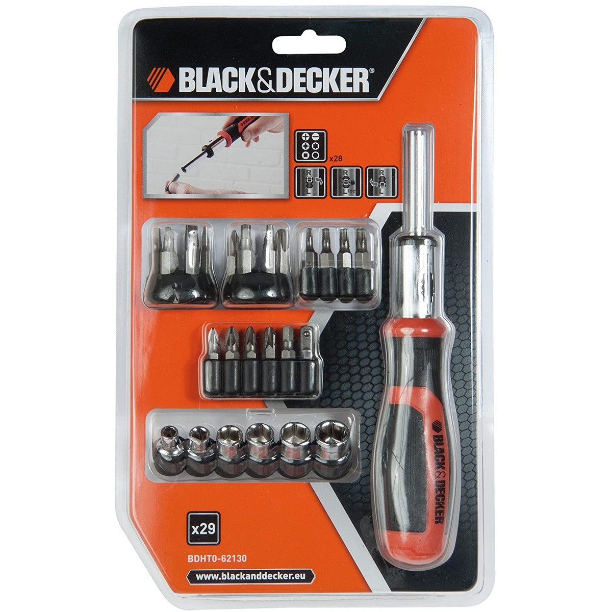 Bit set with screwdriver Black & Decker BDHT0-62130 29 Delar - 3