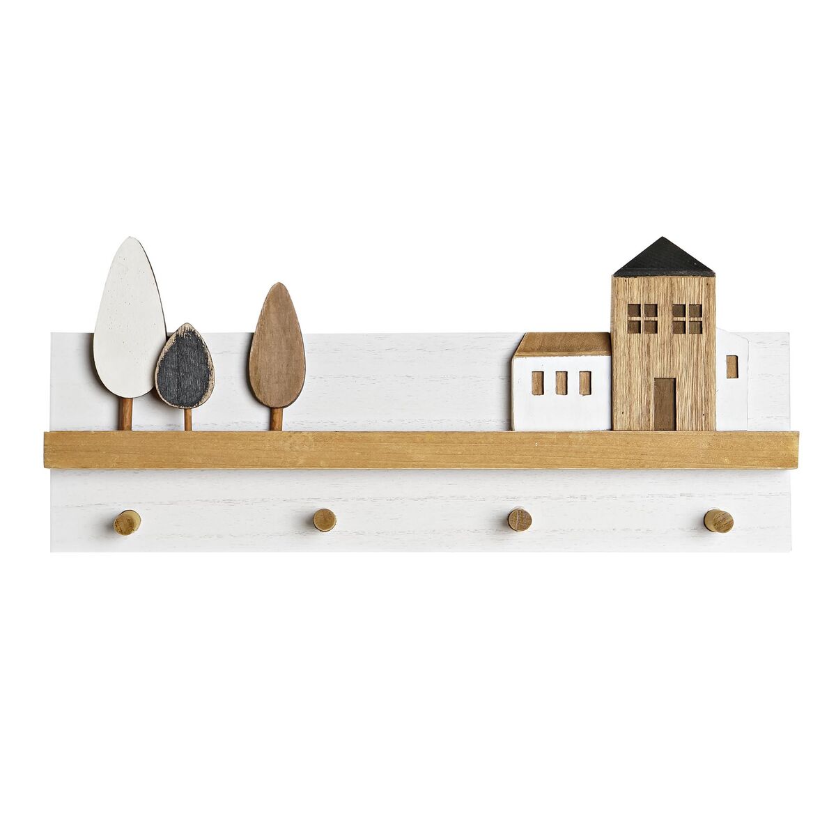 Väggmonterad rockhängare DKD Home Decor Trä Hus Urban 40 x 4 x 17 cm - 3