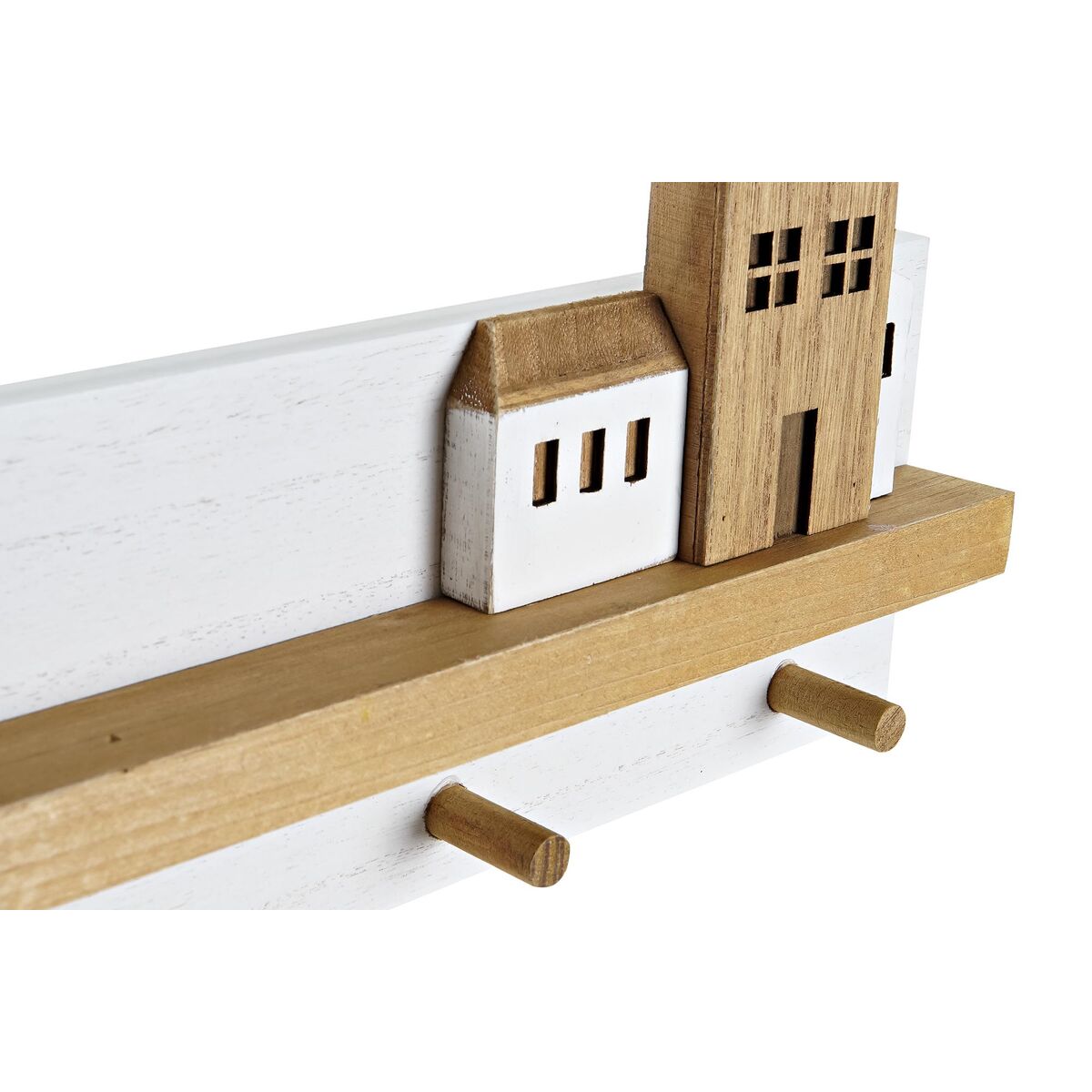 Väggmonterad rockhängare DKD Home Decor Trä Hus Urban 40 x 4 x 17 cm - 5