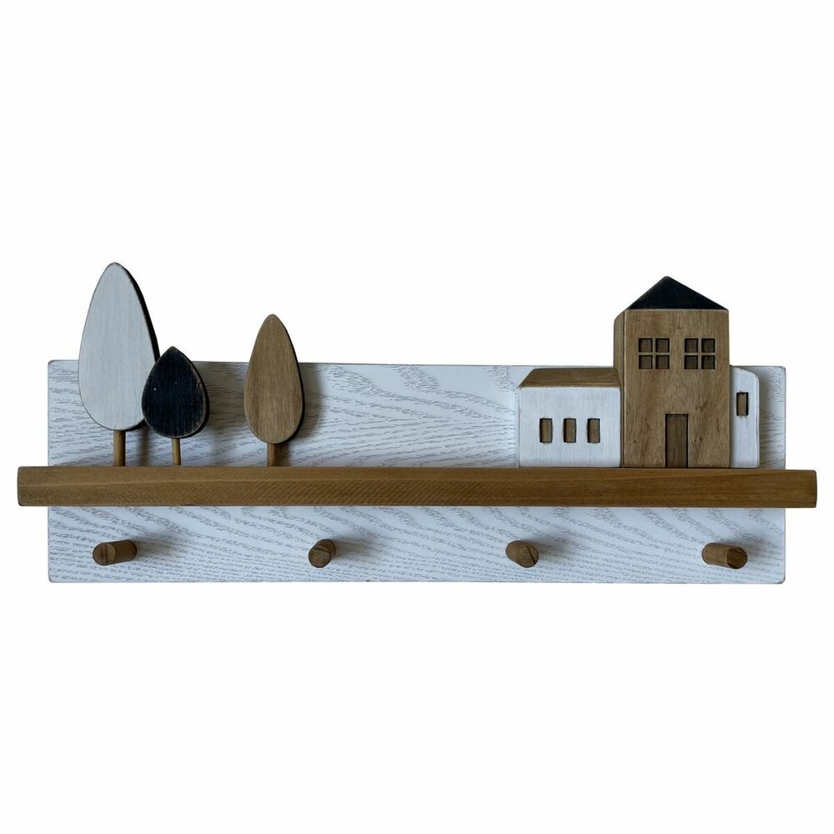 Väggmonterad rockhängare DKD Home Decor Trä Hus Urban 40 x 4 x 17 cm - 2