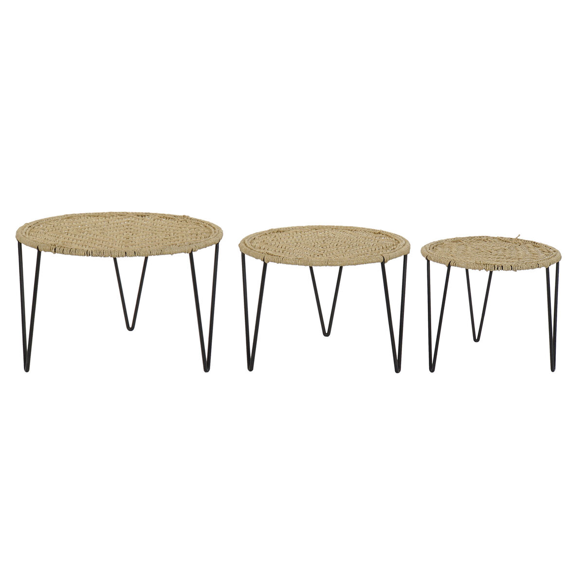 3-bordsset DKD Home Decor Brun Svart Naturell 62 x 62 x 40 cm 62 x 62 x 40,5 cm - 3
