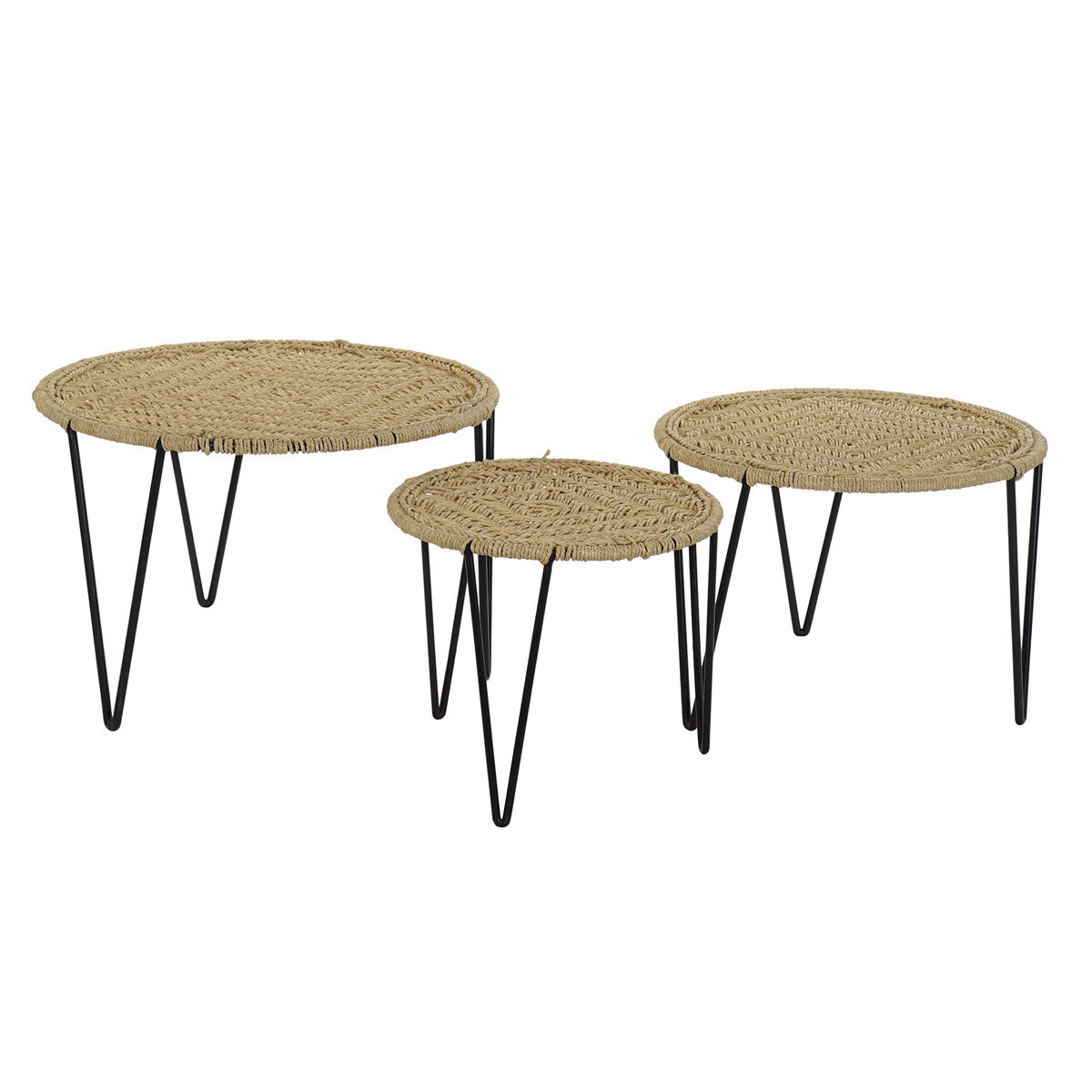 3-bordsset DKD Home Decor Brun Svart Naturell 62 x 62 x 40 cm 62 x 62 x 40,5 cm - 5