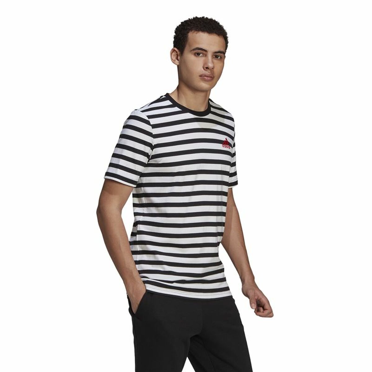 T-shirt med kortärm Herr  Essentials Stripey  Adidas Embroidered Logo Svart - 7
