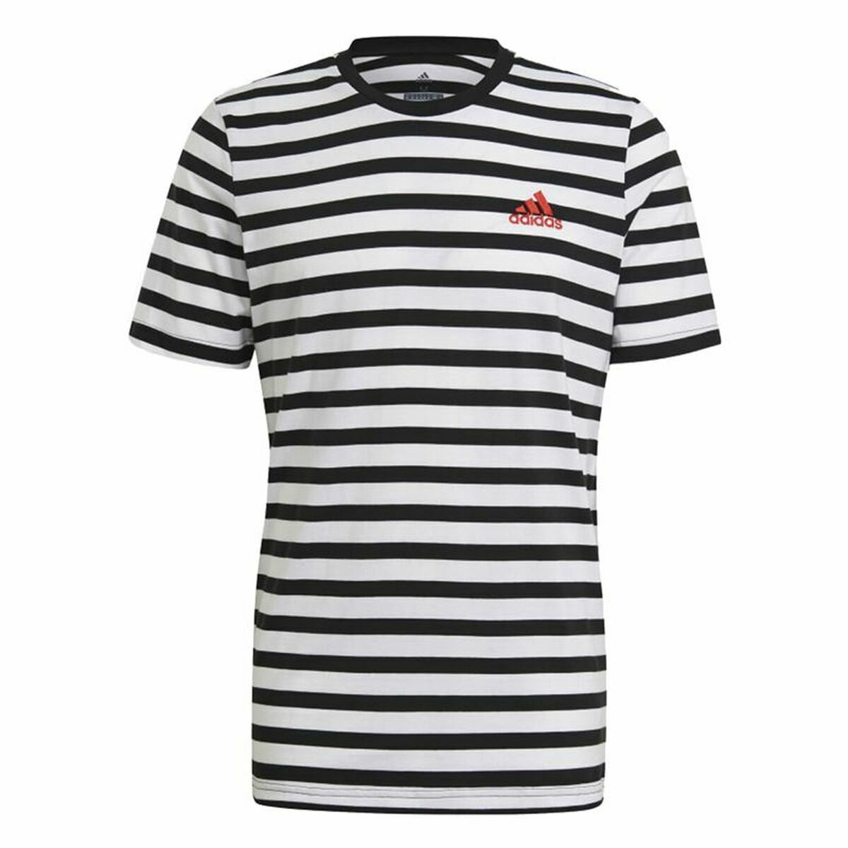 T-shirt med kortärm Herr  Essentials Stripey  Adidas Embroidered Logo Svart - 2