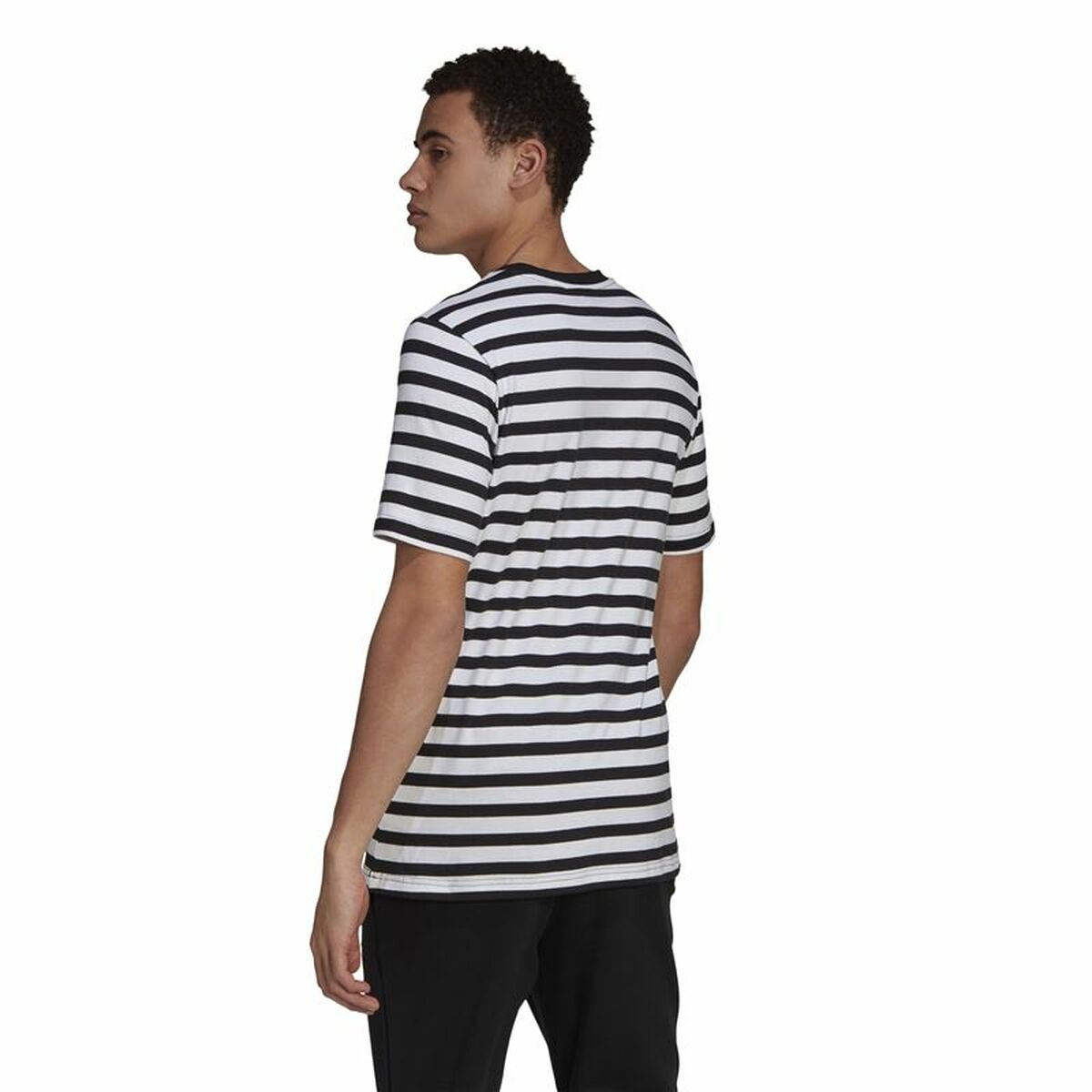 T-shirt med kortärm Herr  Essentials Stripey  Adidas Embroidered Logo Svart - 6