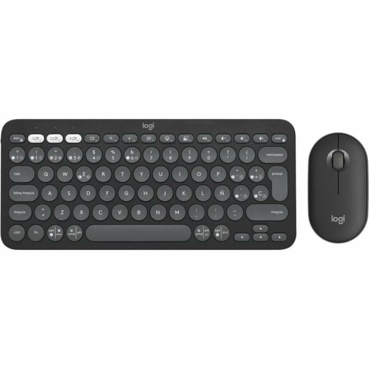 Trådlöst Tangentbord och Mus Logitech Pebble 2 Combo Qwerty Spanska Svart Grå Grafit