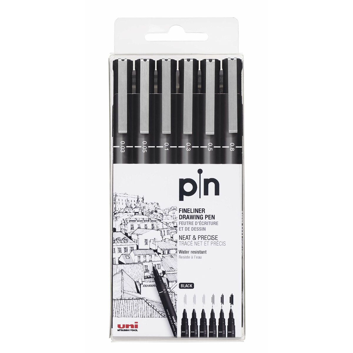 Tuschpennor Uni-Ball PIN-200(S) Svart Multicolour 6 Delar - 2