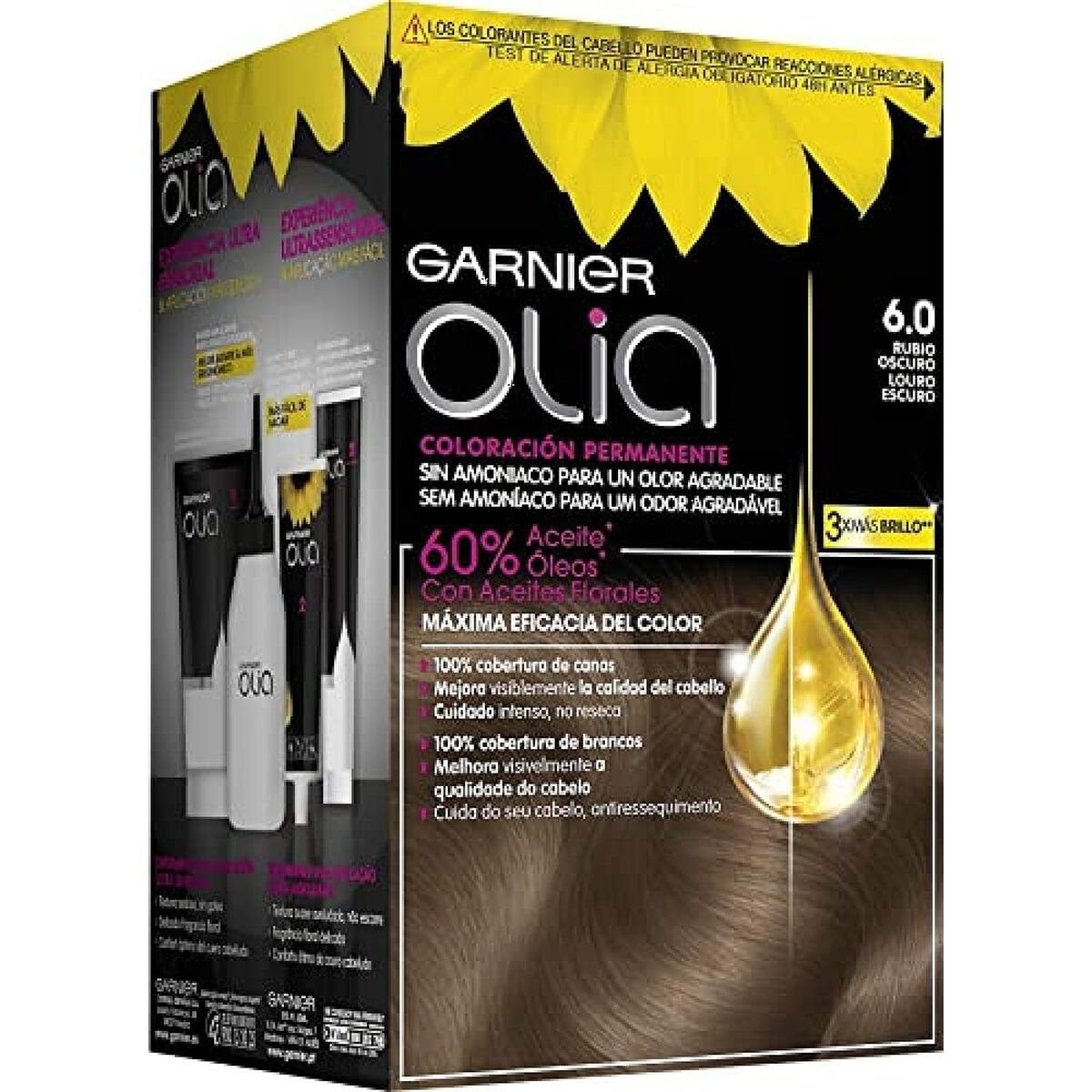 Färg utan ammoniak Garnier Olia Nº 6,0 Rubio Oscuro Lote Nº 6.0-Rubio Oscuro (1 antal) - 3
