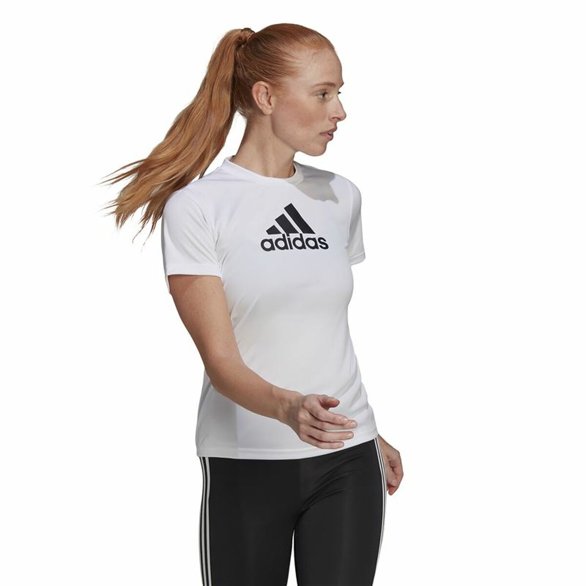 T-shirt med kortärm Dam Adidas Primeblue D2M Logo Sport  Vit - 6