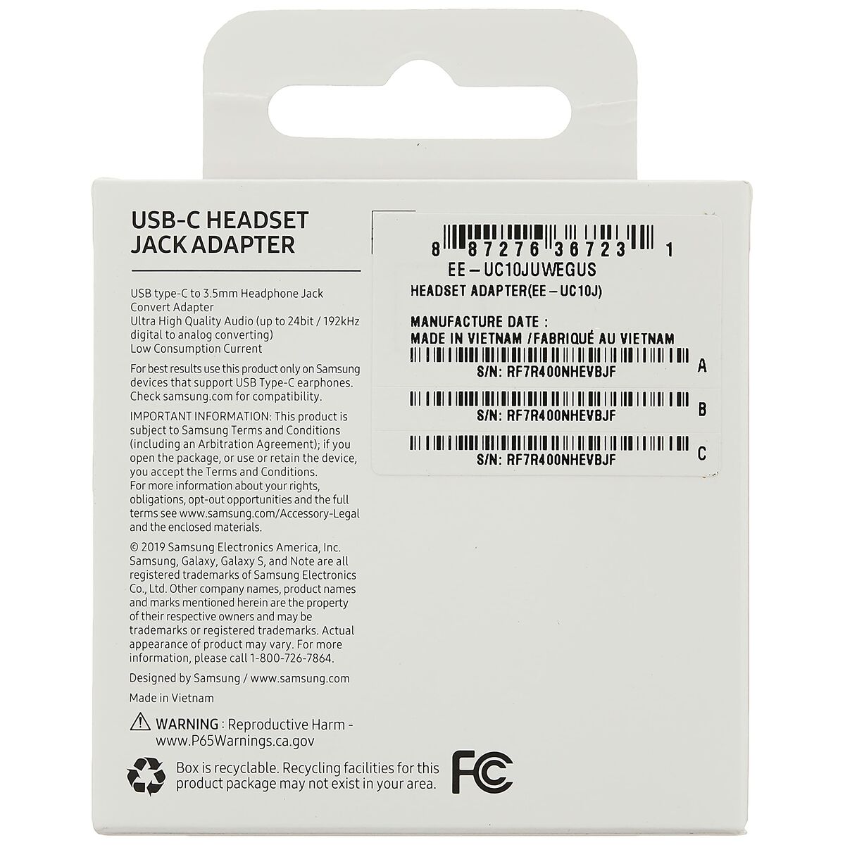 USB-C till Jack 3.5 mm Adapter Samsung EE-UC10JUWE Vit - 3