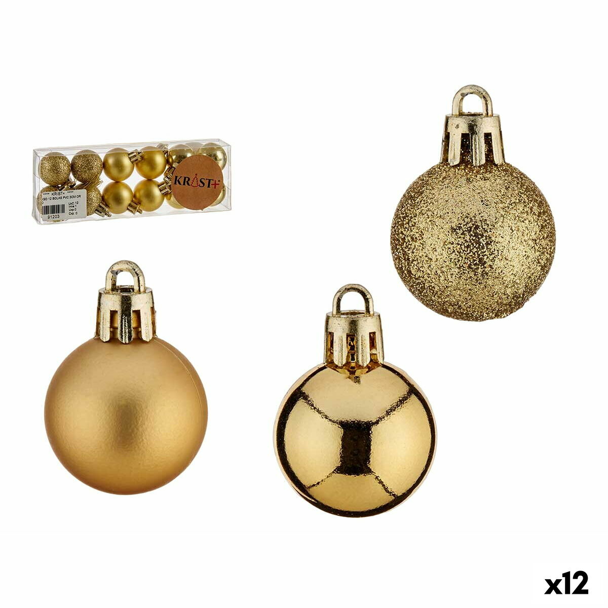 Uppsättning av julkulor Krist+ Gyllene PVC Ø 3 cm (12 antal)