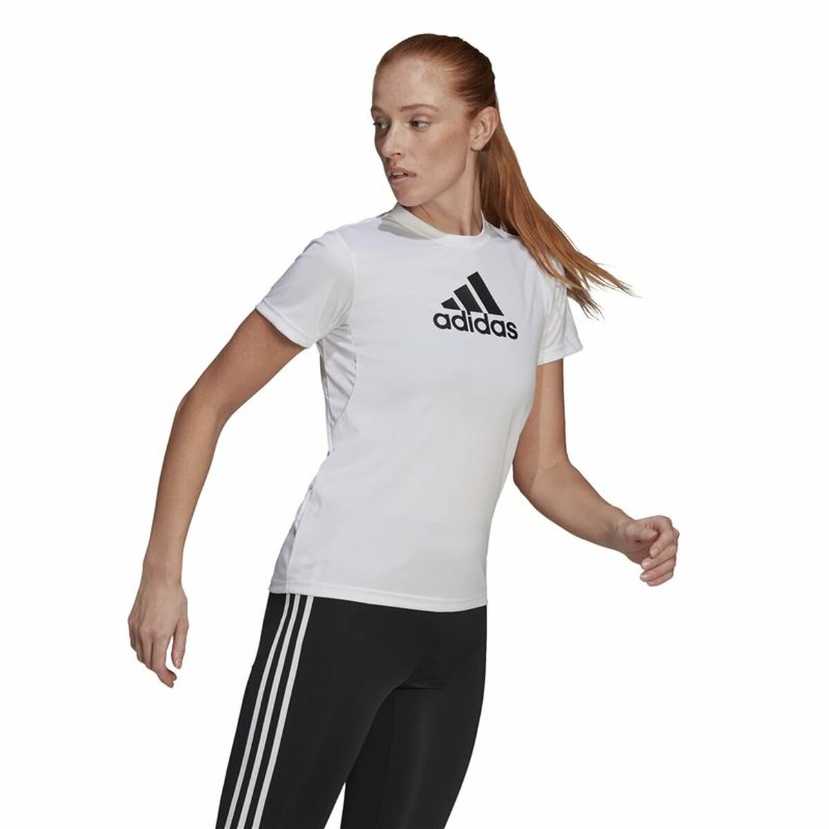 T-shirt med kortärm Dam Adidas Primeblue D2M Logo Sport  Vit - 4